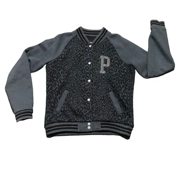 Vintage Pink Victoria's Secret Leopard Print Varsity Bomber Jacket size Medium - Picture 2 of 6